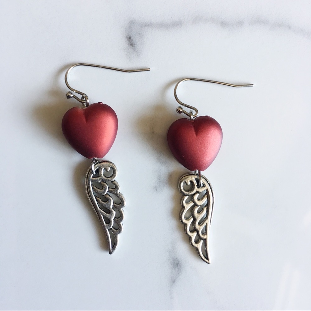 3 for $10 - Heart feather earrings